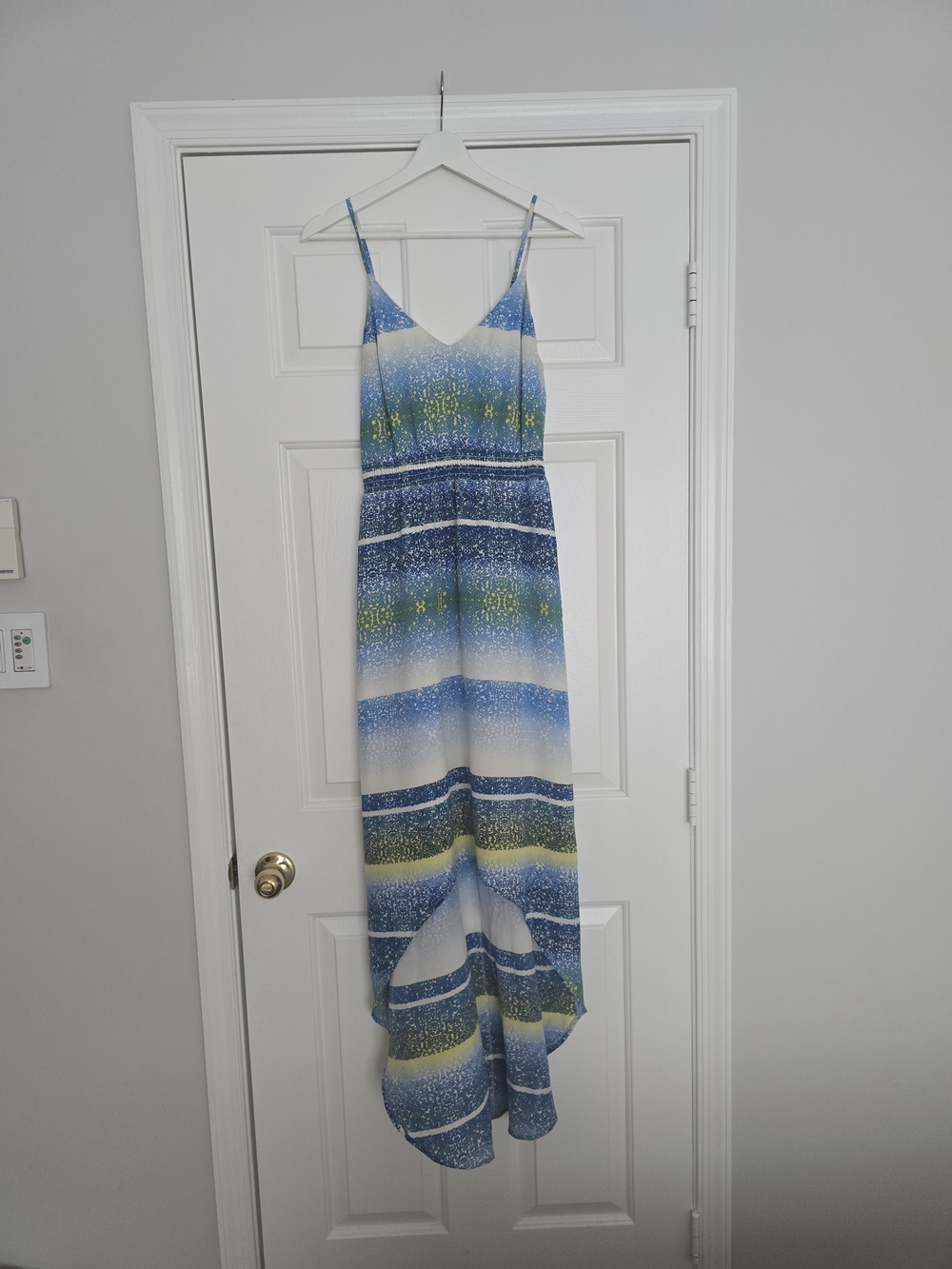 Charlie Jade Abstract Watercolor High-Low 100% Silk Maxi Dress, Size S